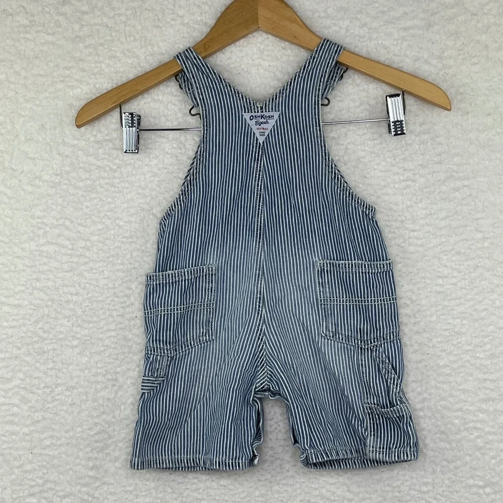 OshKosh Bgosh Kids Hickory Stripe Denim Overalls Blue White Shortalls Bibs